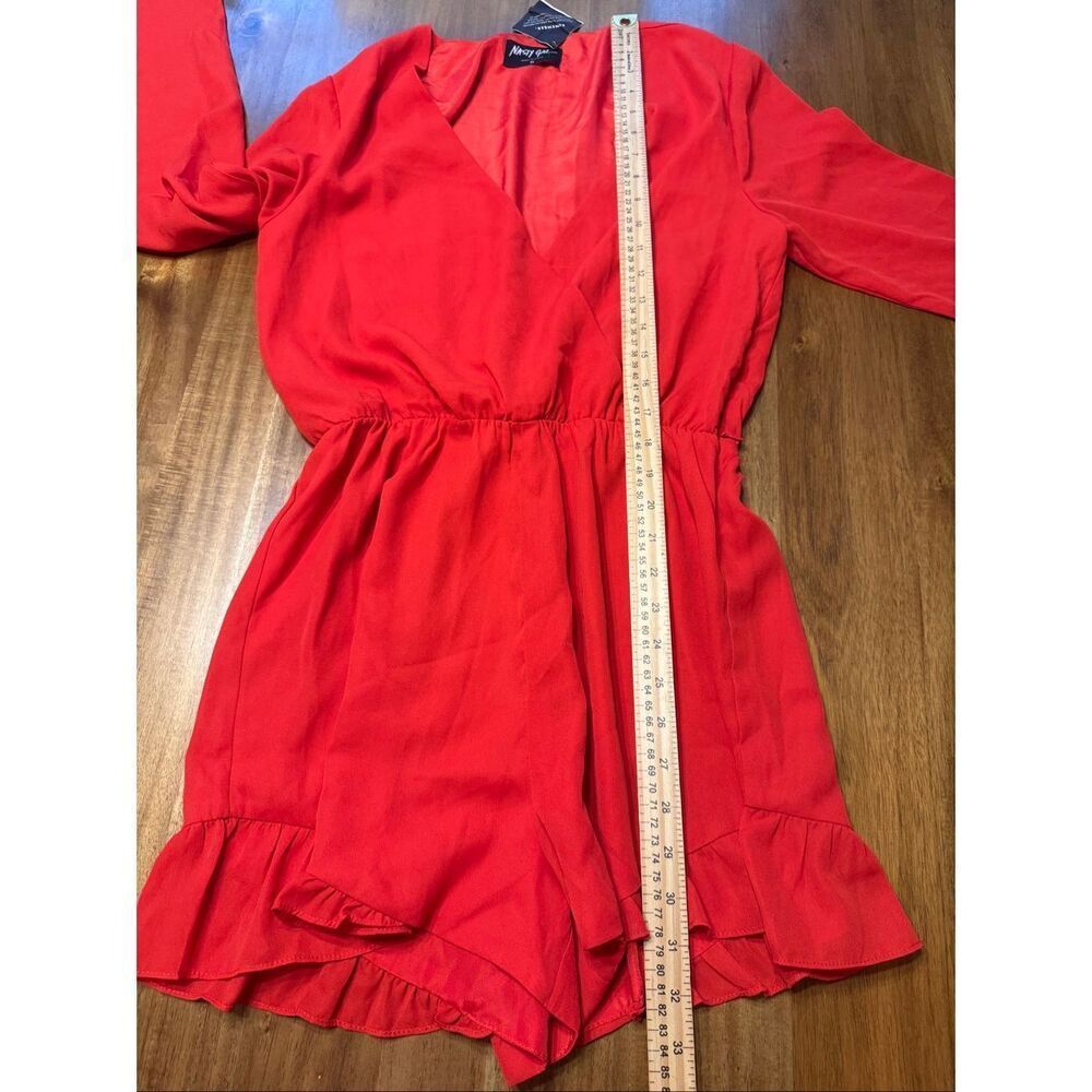 Nasty gal Womens Red Parigi Plunging Ruffle Romper Size medium - Picture 8 of 8